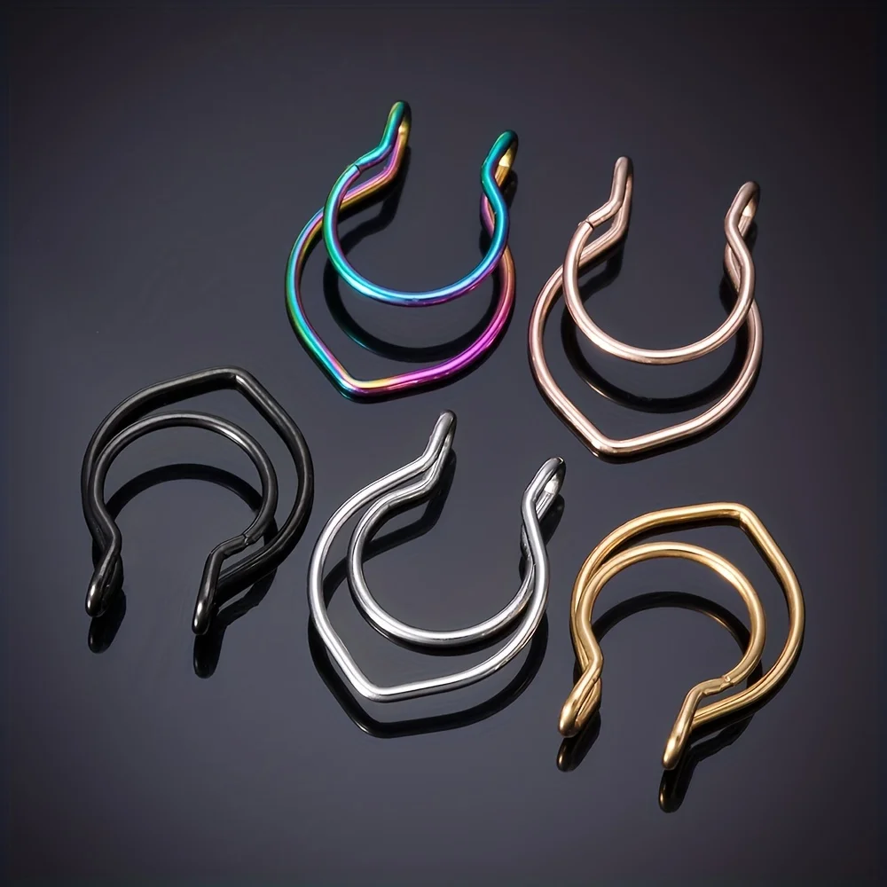 1pc Stainless Steel Fake Nose Ring Magnet Non Piercing Fake Septum Piercings Nose Clip Fashion Jewelry For Women Men