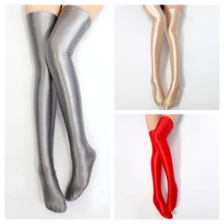 Non-slip Sexy Satin Glossy Silky Knee High Stockings Women Plus Size Long Sock Japanese Oil Shiny Smooth Knee-length Socks