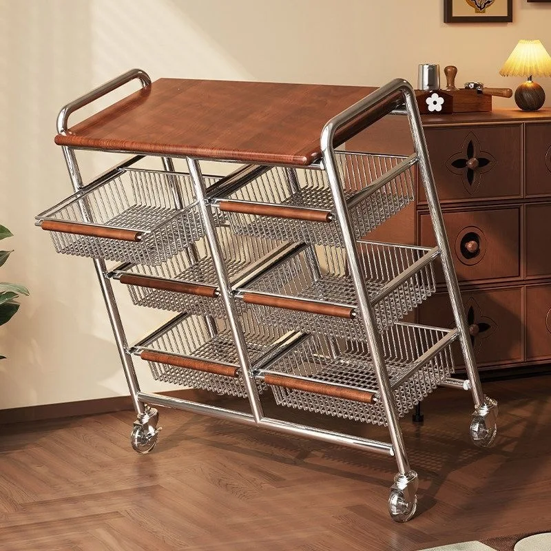 Medieval trolley, kitchen storage rack, living room removable rack, household multi-layer storage rack, snack floor rack