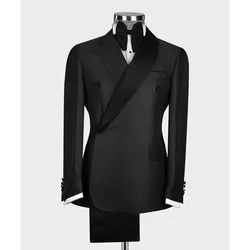 Luxury Black Men Suits Double Breasted Slim Fit Male Clothing Custom Made 2 Piece Jacket Pants Elegant Full Set Costume Homme