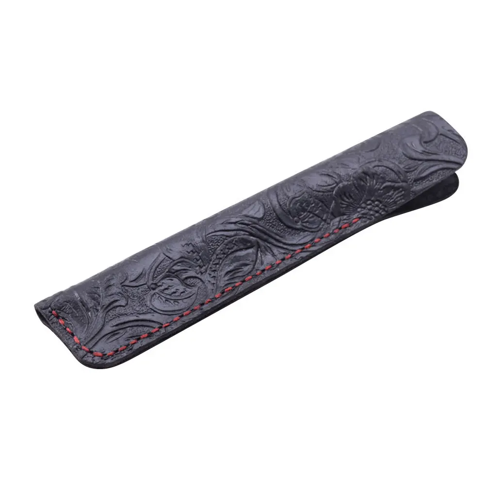 القلم اليدوية جلد البقر كم واقية للأقلام الحقيبة أقلام مكتب القرطاسية المدرسية هدية نحت أسود