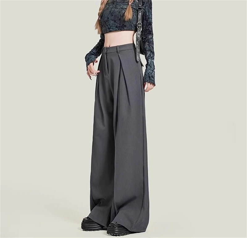 Damen Grau Baggy Anzüge Hosen Vintage Y2k Hosen Harajuku Ästhetische Büro Damen Hohe Taille Hose Mode 2000er Jahre Kleidung 2024 – Detail 5