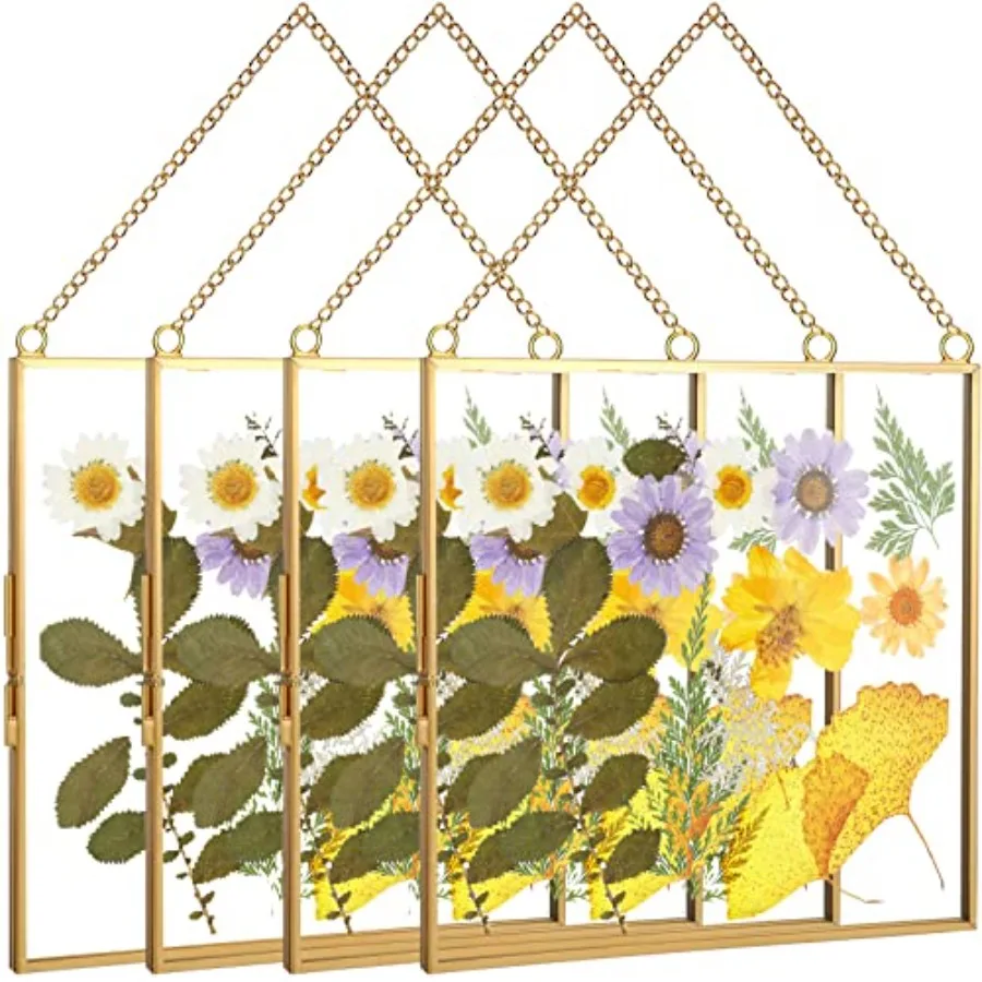 

4 Pcs Glass Frame for Pressed Flower 8x8 Inch Clear Wall Hanging Photo Frame Glass Picture Double Square Metal Floating DIY Vin