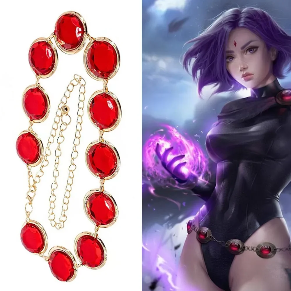 Anime Teen Titans Raven cintura in vita Costume Cosplay Halloween Party donna Crystal Stone Chain Belt gioielli puntelli