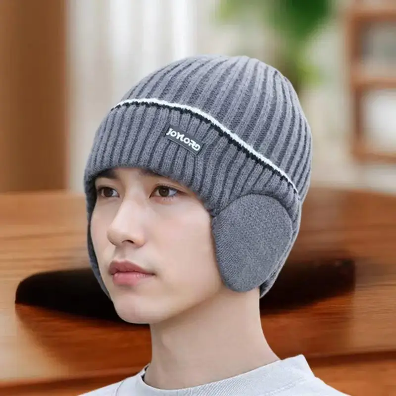 Outdoor Winter Knitted Hat Men Women Plush Warm Ear Cap Earmuff Stylish Soft Casual Ski Hats Cycling Ear Protection Beanies