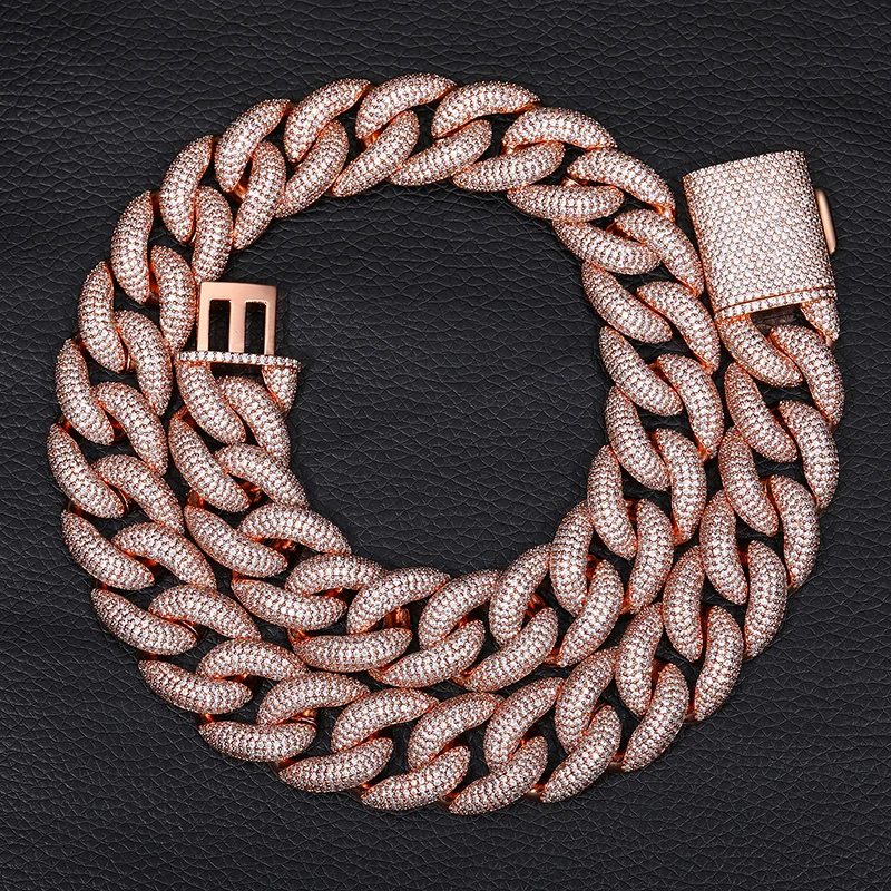 

20mm Hip Hop Full CZ Stone Bling Ice Out Rose Gold Color Bubble Round Cuban Miami Link Chain Necklaces for Men Rapper Jewelry