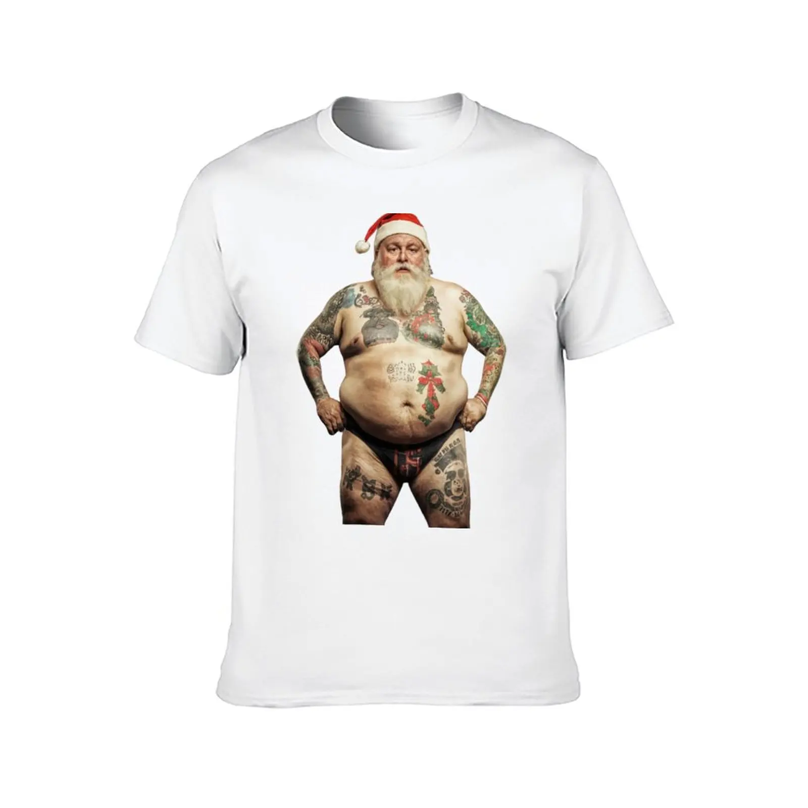 The funny Santa Claus covered in tattoos T-Shirt graphic tee shirt Funny t-shirt blue archive Luxury man vintage t shirt men