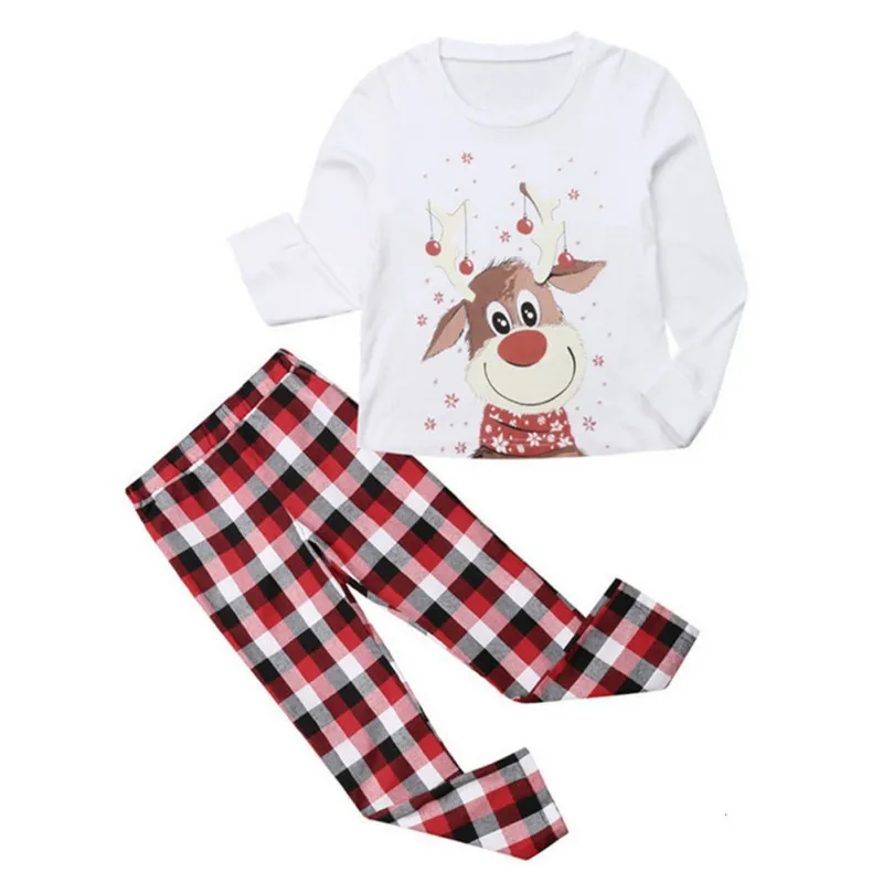 Parent-Child Plaid Long-Sleeved Long Pants Pajamas Set Round Neck Cotton Loungewear Family Matching Outfits Two-Piece Set