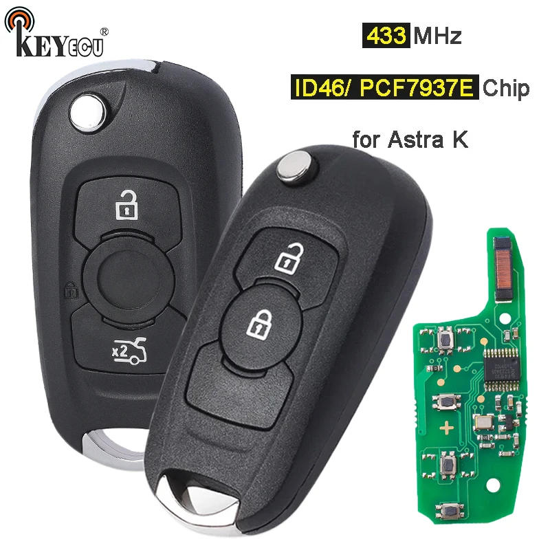 KEYECU 433MHz Chip/HITAG 2/46 CIP Flip kunci Remote Fob untuk Opel Vauxhall Astra K 2015 2016 2017 20181 2019