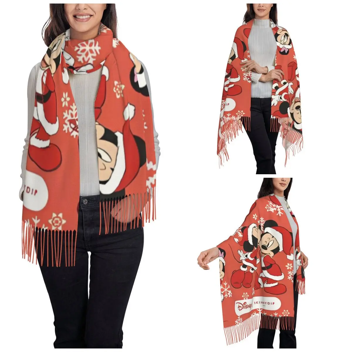 Mickey Mouse Christmas Lights Scarf for Women Winter Warm Cashmere Shawls and Wrap Large Shawl Scarf Lightweight