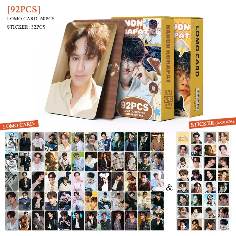 60 Tarjetas Fotográficas LOMO de Nanon Korapat con 32 Mini Pegatinas, Tarjetas con Fotos Impresas en Alta Definición de Estrellas Tailandesas, Regalo para Fans