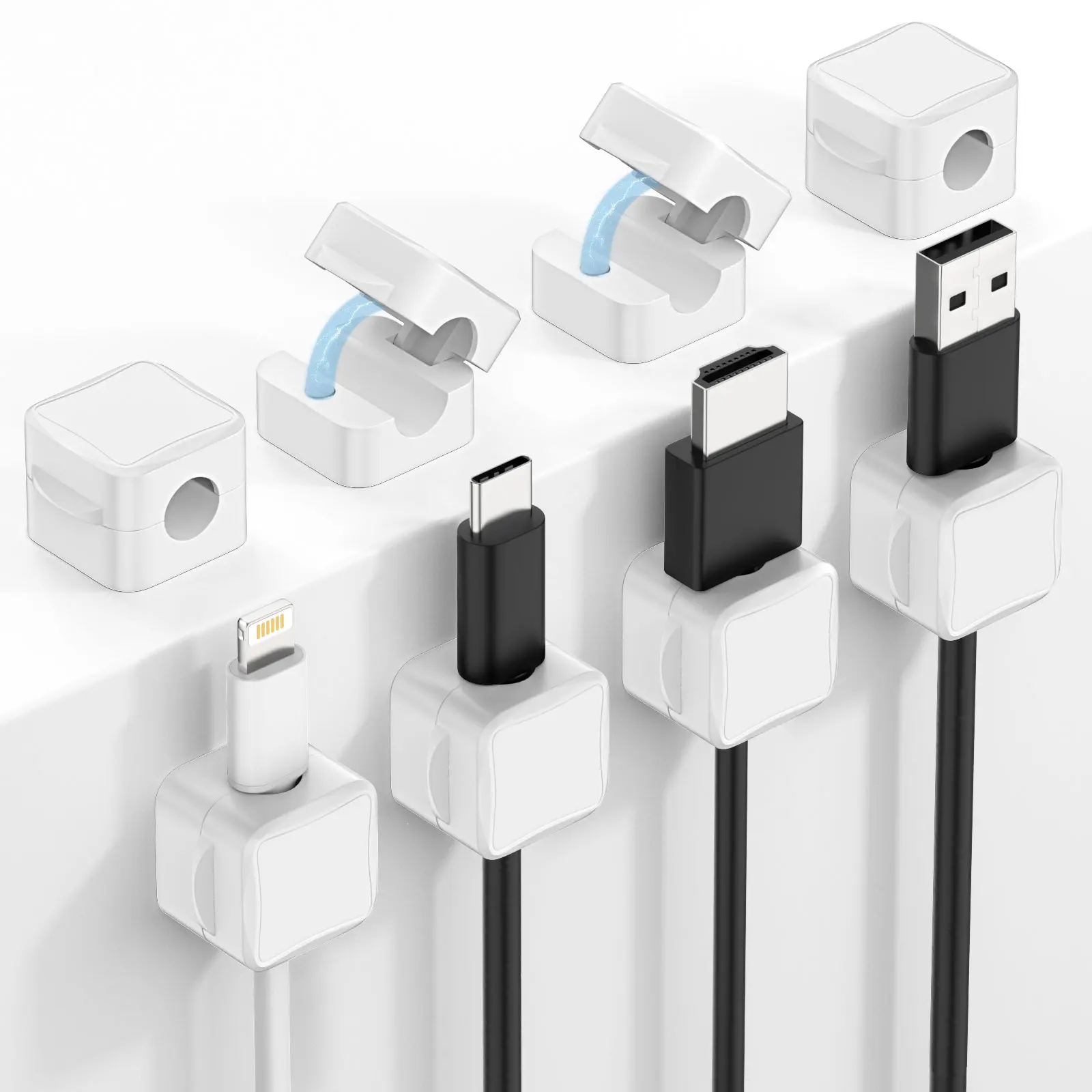 MoKo Paquete de 8 clips magnéticos para cables, organizador de cables de escritorio magnético, soporte para cables magnético adhesivo, soporte para cables de administración de cables