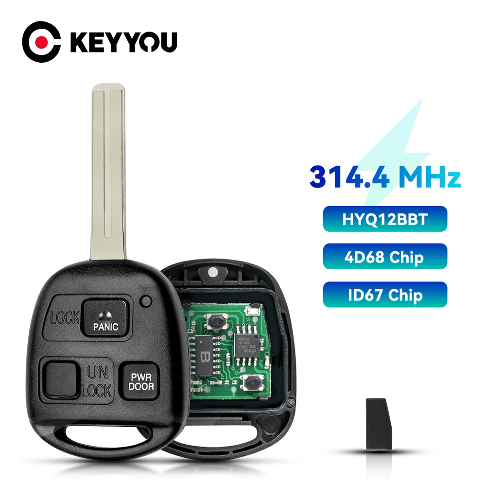 

KEYYOU с аккумулятором HYQ12BBT, дистанционный автомобильный ключ 4D68, чип 314,4 МГц для Toyota Lexus RX330 RX350 RX400h RX450h, 3 кнопки, ключ управления