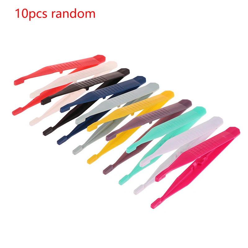 10pcs Plastic Tweezers Small Disposable Tweezers For Medical Maintenance Tool Tweezers Crafts Plastic Clips Random Color