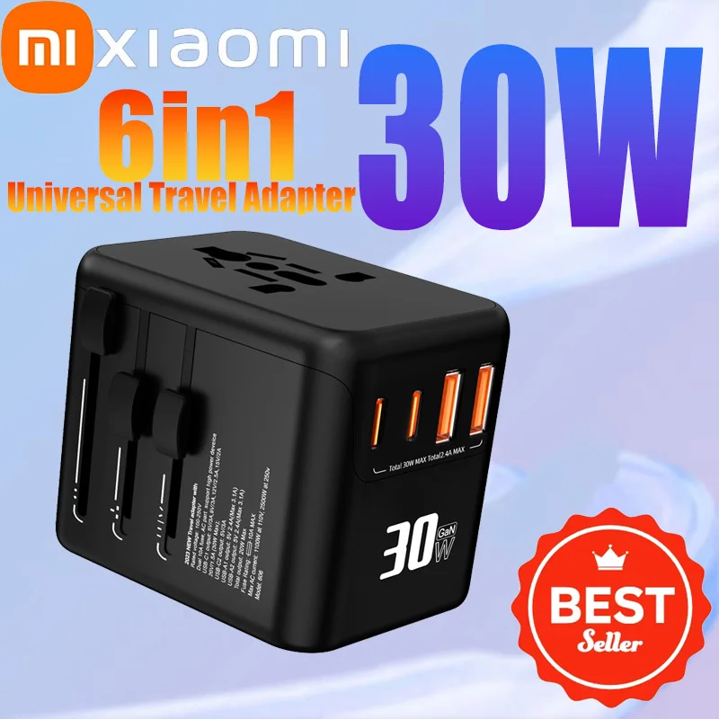 Зарядное устройство GaN Xiaomi 30 Вт, универсальный дорожный адаптер по всему миру, USB Type C, быстрая зарядка, универсальное настенное зарядное устройство для ЕС/Великобритании/США/Австралии Зарядное устройство GaN Xiaomi 30 Вт, универсальный дорожный адаптер по всему миру, USB Type C, быстрая зарядка, универсальное настенное зарядное устройство для ЕС/Великобритании/США/Австралии