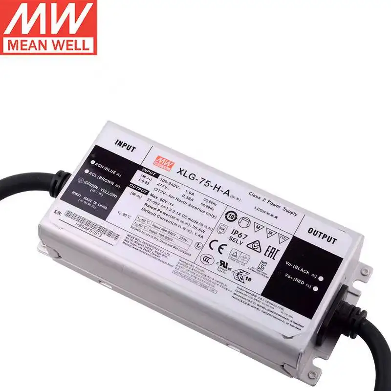 MEANWELL XLG-75-H-A 1400mA 27~56V Constant Power Mode  LED lighting Driver  Buit-in active PFC Function AC-DC water proof IP67