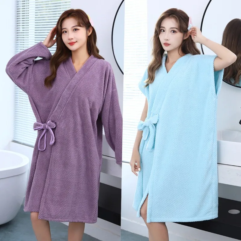 Халаты Мягкие и впитывающие утолщенные носимые банные полотенца для взрослых и женщин Домашний отель Банные халаты Банные юбки Халаты Мягкие и впитывающие утолщенные носимые банные полотенца для взрослых и женщин Домашний отель Банные халаты Банные юбки