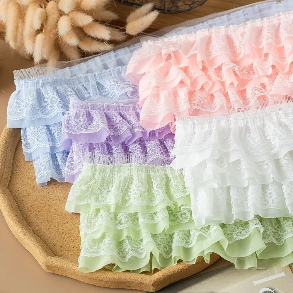 New 13CM Wide 3D Pleated Mesh Chiffon Fabric White Black Three Layers Embroidered Ruffle Trim Clothing Sewing DIY