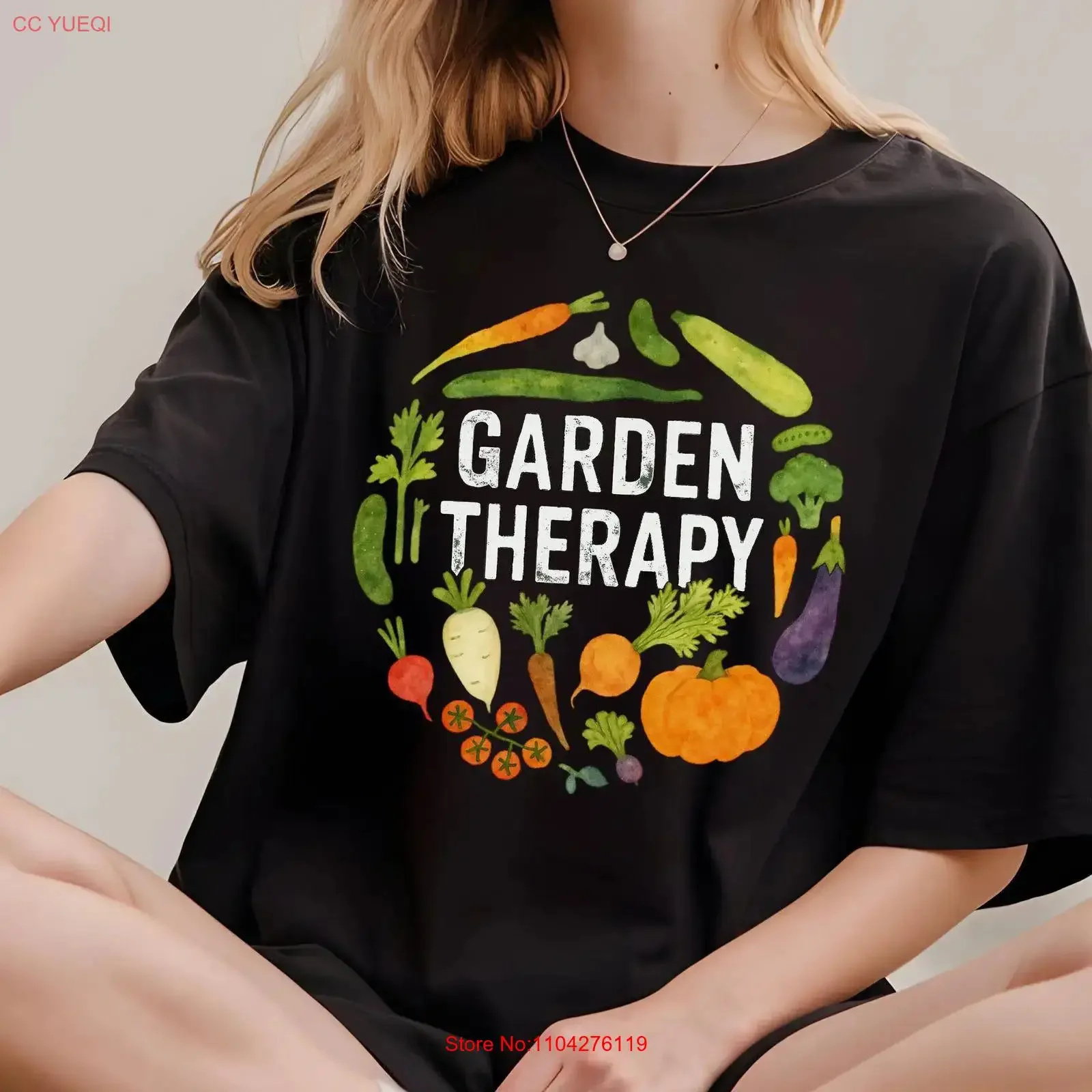 Garden Therapy T Shirt Watercolor Vegetable Gardener Nature Lover for Plant Mom vintage Washed Versatile Top For Everyday Wear