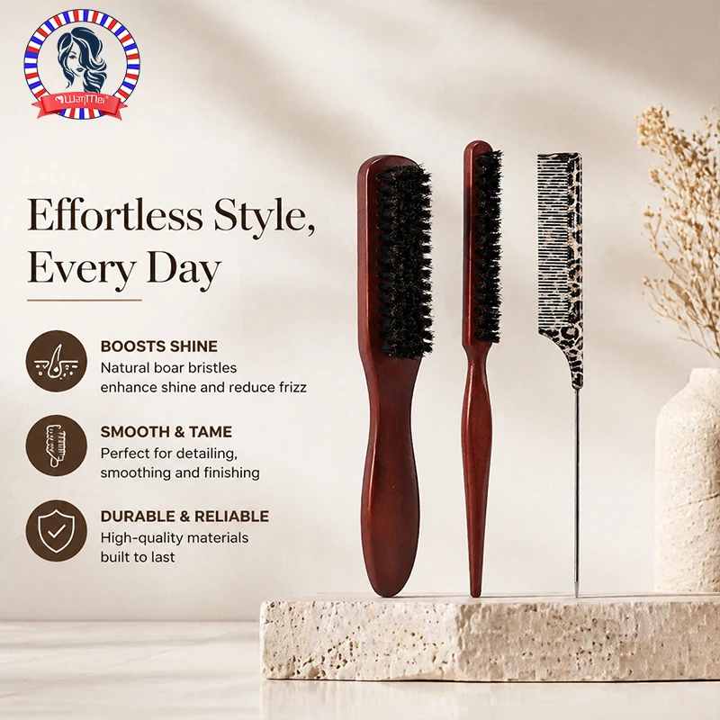 Juego de 2/3 cepillos de cerdas para control de bordes de cabello, peine de cola de rata con estampado de leopardo, herramientas de peinado y aseo para barba y cabello rizado para hombres