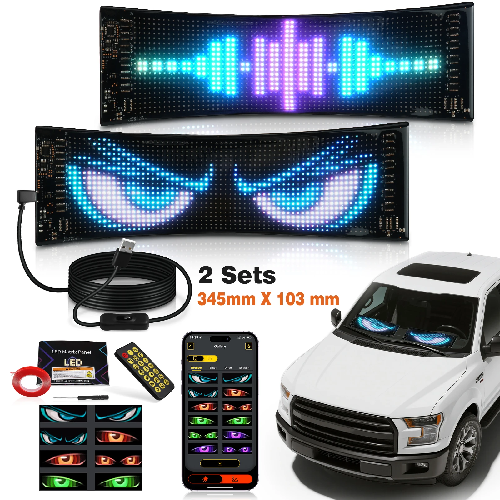 

LED Devil Eyes Programmable LED Display Flexible for Car Board Windshield App Remote Control Custom Text Pattern Decor LED Light