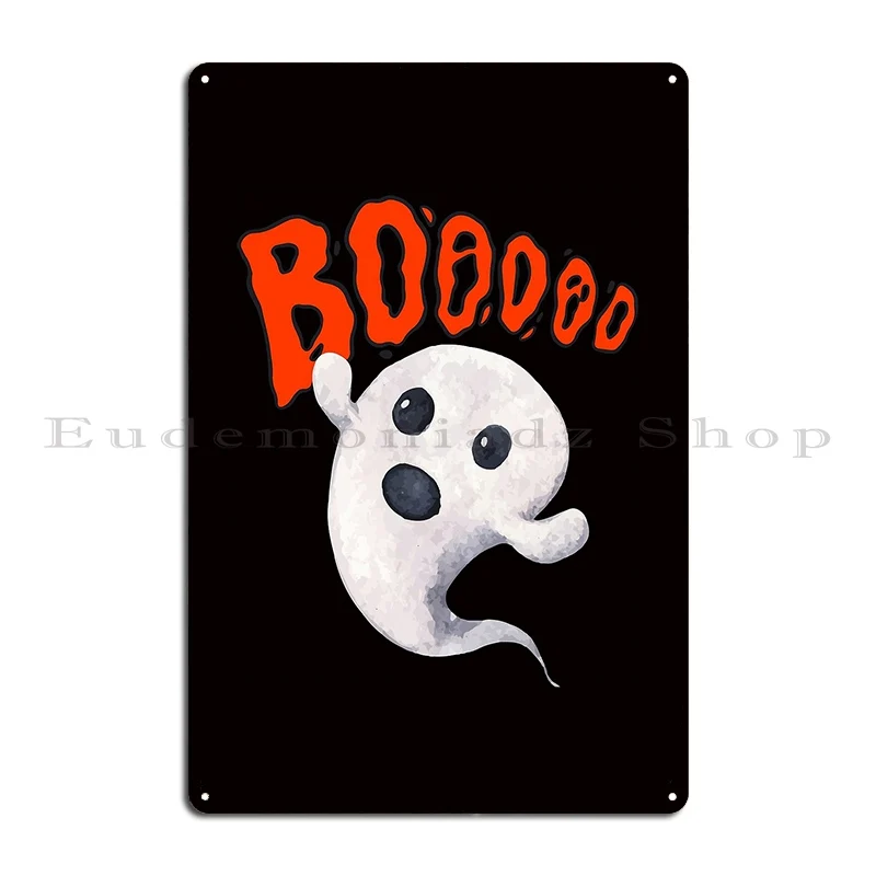 Ghost Saying Boo Ghost Cute Cute Simple Ghost Metal Plaque Poster Wall Cave Personalized Retro Garage Garage Tin Sign Poster