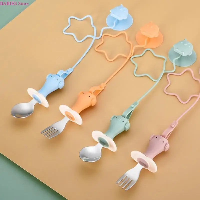 C9GB Unbreakable Toddler Spoon and Fork Set z łańcuchem zapobiegania stratowi ssącej do niezależnej praktyki żywieniowej