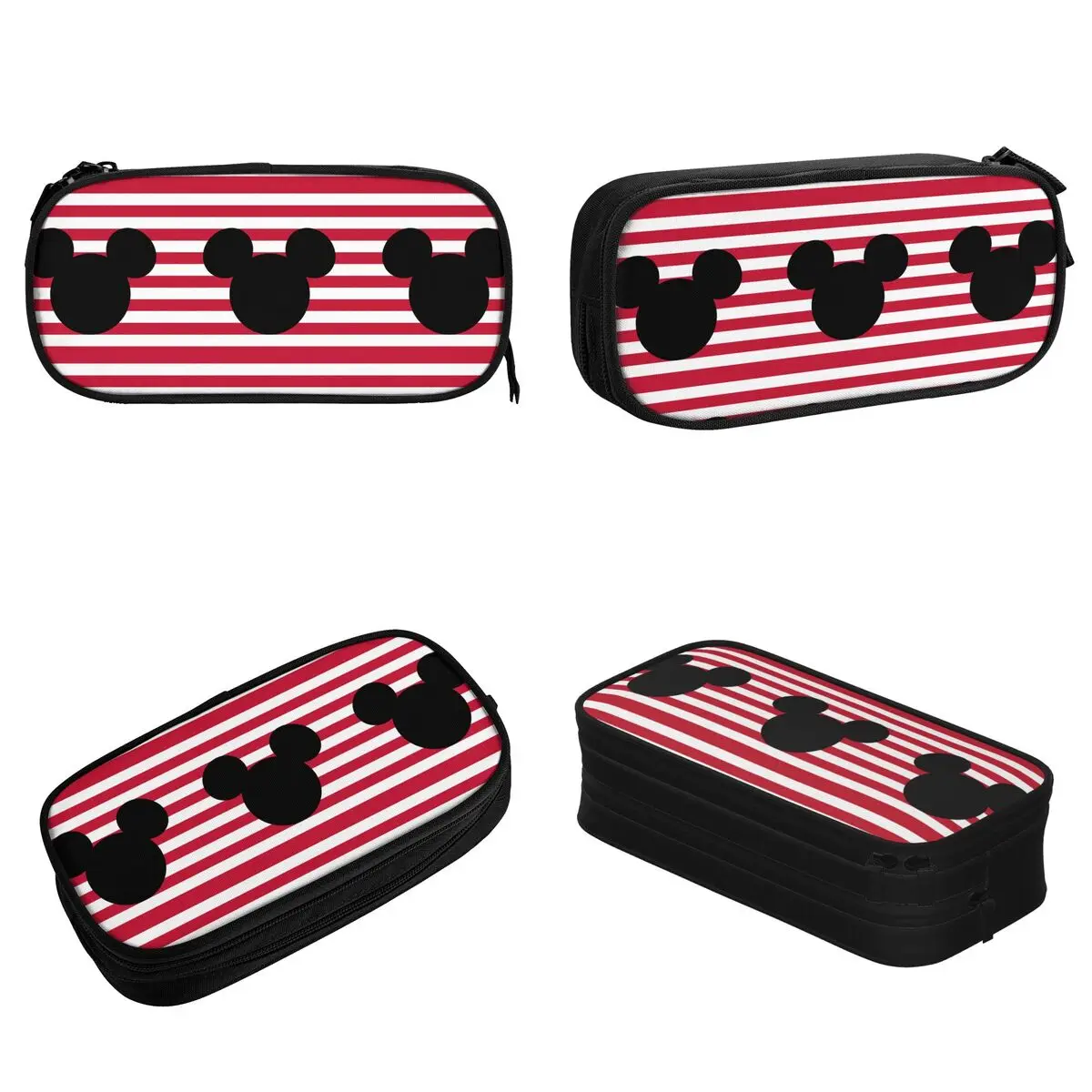 Mickey Head Silhouette Striped Pencil Cases Pencilcases Pen Box for Student Large Storage Bags School Supplies Gifts Stationery