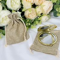 Custom Pocket Makeup Mirror Personalized Wedding Gift for Guests Golden Compact Mirror with Burlap Bag Wedding Favor Souvenir 2
