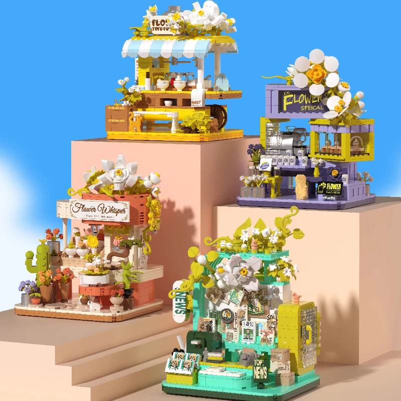 

Flower Street Scene Building Blocks Bouquet Educational Small Particle Assembly Model Ornaments Toy Collection Gift