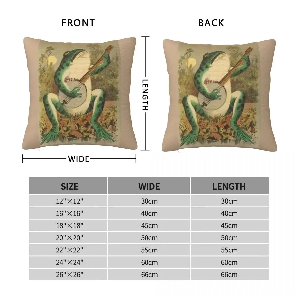 Whimsical Frog Playing The Banjo Square Pillowcase Polyester Linen Velvet Printed Decorative Throw Pillow Room Cushion Cover 18