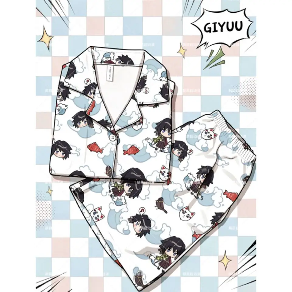 Demon Slayer Anime Pyjama-Set, Sommer, kurzärmelig, Shorts, Cosplay, Homewear, Unisex, lässiges Loungewear-Outfit für Männer, Frauen, Teenager