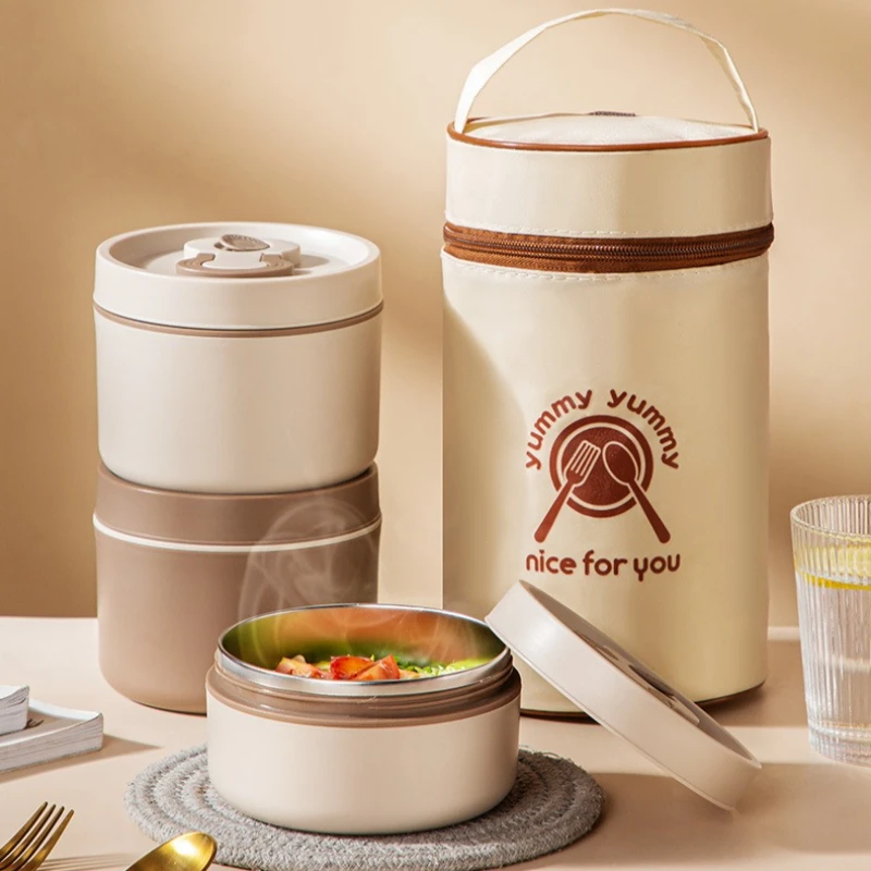 

2/3 Layers Stainless Steel Lunch Box Food Warmer Insulated Jar Soup Cup Thermos Container School Kids Bento Box with Meal Bag