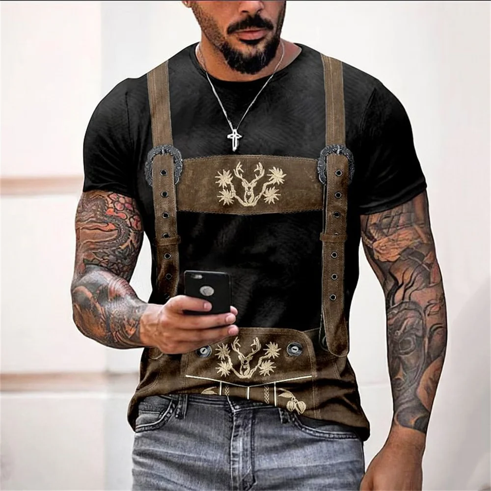 3d Printed T-Shirt For Men Casual Short Sleeved Tops Cosplay Pattern Men's Clothing German Beer T-Shirt Fashionable Streetwear