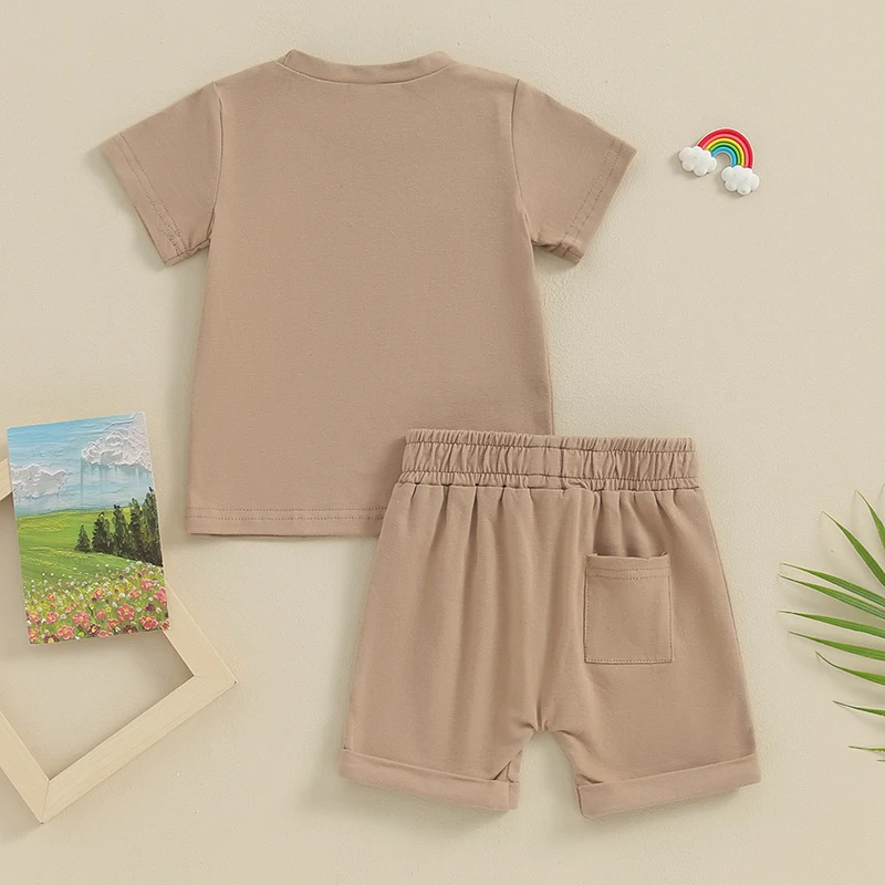 Ledy Champswiin Baby Boy Girl Summer Outfits Toddler Solid Color Clothes Pocket Shorts and Top Set