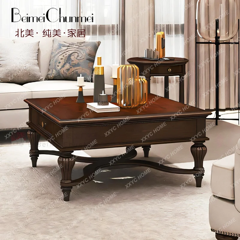 North American solid wood coffee table retro old tea table living room square coffee table