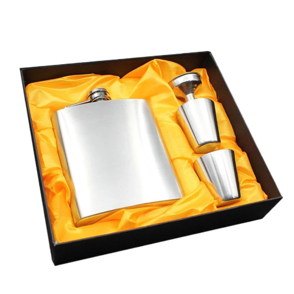 Hip Flask Gift Set Wood Portable Metal Stainless Steel Rum Vodka Wine Alcohol Bottle Flagon Pot Hip 8Oz Flasks Custom