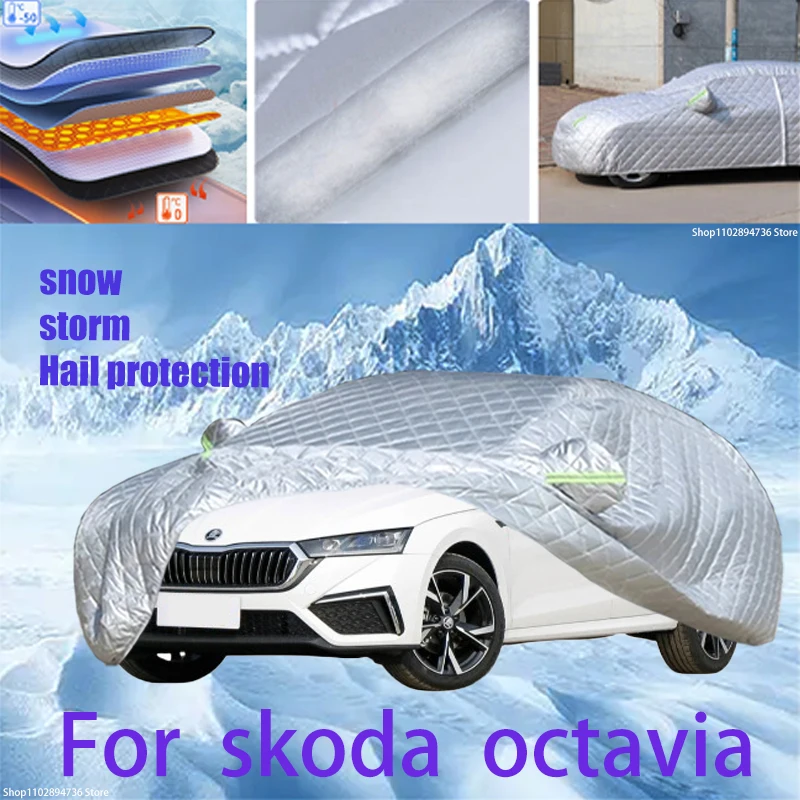 For skoda octavia Outdoor Cotton Thickened Awning For Car Anti Hail Protection Snow Covers Sunshade Waterproof Dustproof