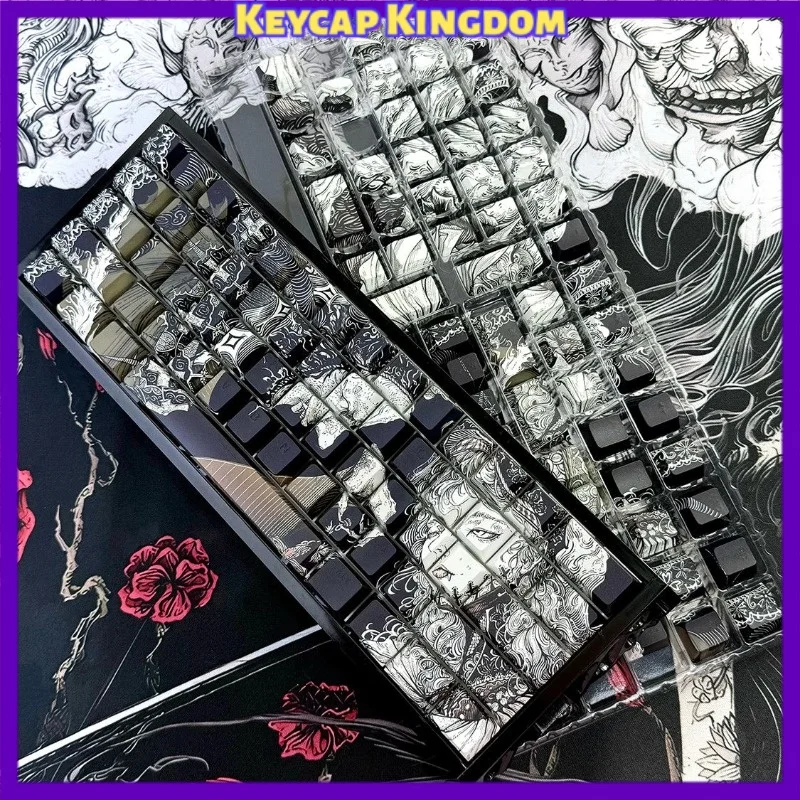 Dark Gothic Fallen Angel Anime Keycaps Cherry Profile PBT 5-side Dye-Sub Custom Keycap for Mechanical Keyboard Accessory Gift