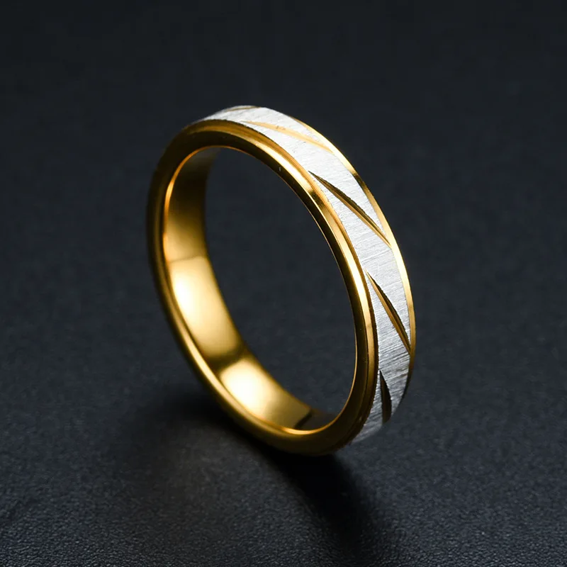 Fashion Stainless Steel Gold Plated Wave Pattern Couple Ring Titanium Steel Wedding Engagement Ring Promise Ring Jewelry Gift