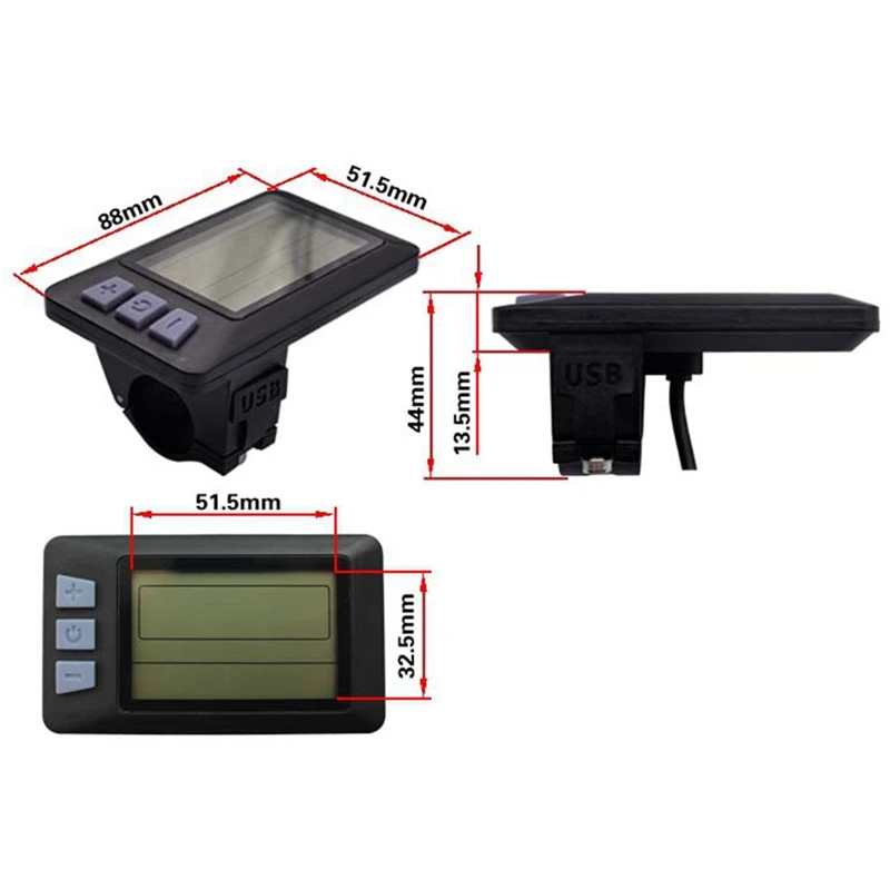 Ebike P3H LCD 디스플레이 컨트롤러, 전기 스쿠터 부품용 전기 자전거 계량기, 24V, 36V, 48V, 250W, 350W