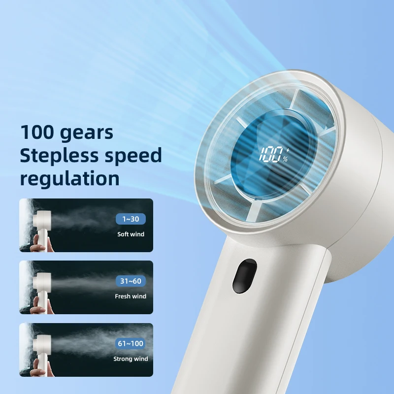 Портативный ручной вентилятор для занятий спортом на открытом воздухе, зарядка через USB, аккумулятор 3000 мАч, высокоскоростной, 100 передач, электрическое воздушное охлаждение, небольшой турбовентилятор