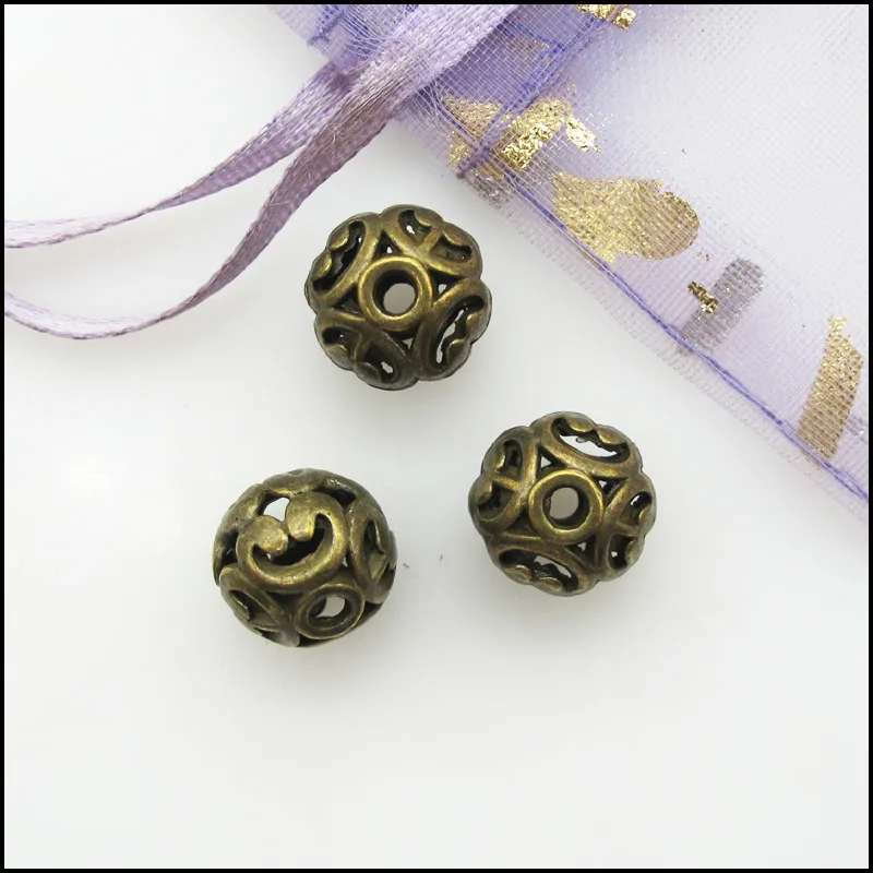 10 New Round Charms Holoow Flower Antique Bronze Tone Spacer Beads 12mm