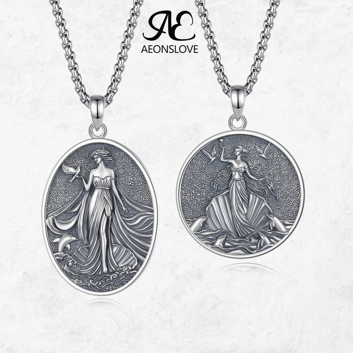 AEONSLOVE 925 Sterling Silver Goddess Aphrodite Necklace Greek Mythology Aphrodite Pendant Spiritual Jewelry Gift for Women Men