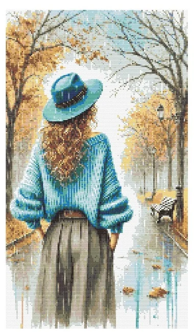 Autumn Walk Girls back  Sewing kit 18CT 16CT 14CT Unprinted Cross Stitch Kits Embroidery Art DIY Handmade Needlework Home Decor