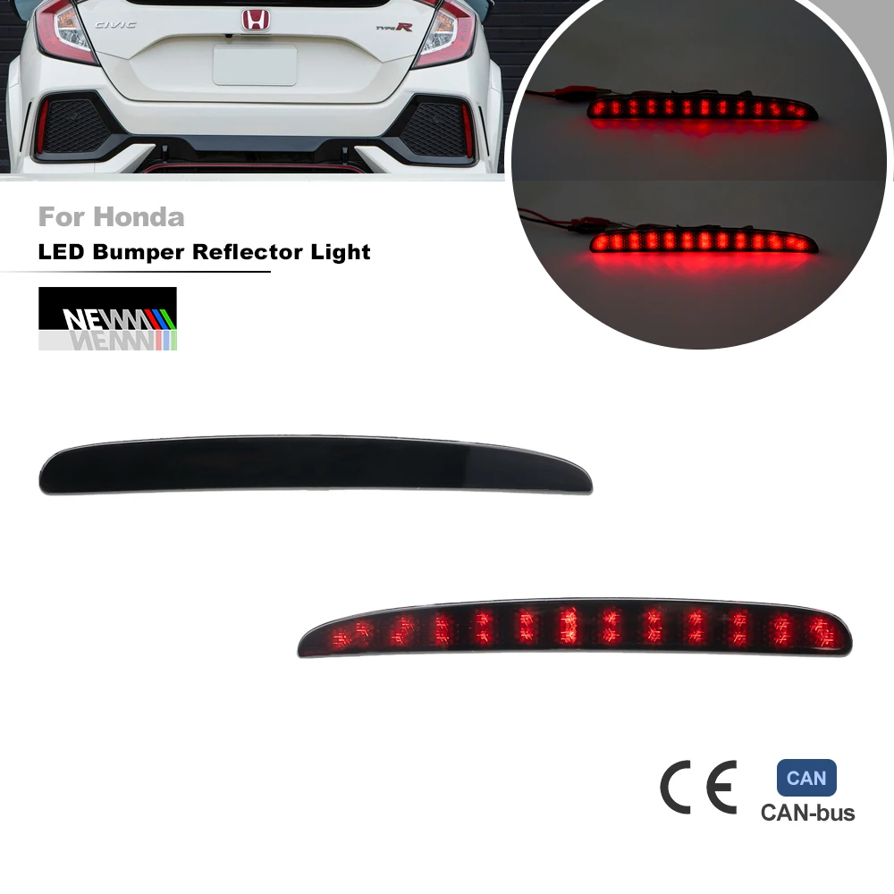 For Honda Civic Hatchback/Type R/Si 2017 2018 2019 2020 2021 OE-Spec Smoked Full Led Bumper Reflector Light Tail Brake Stop Lamp