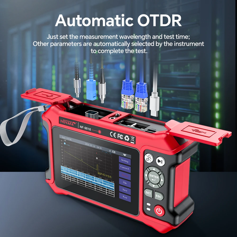 เครื่องทดสอบไฟเบอร์ออปติก NF-9816 Expert 16 in 1 OTDR 10G พร้อม OPM คู่, VFL, OLS, LS และอินเทอร์เฟซ RJ45 และ FC APC