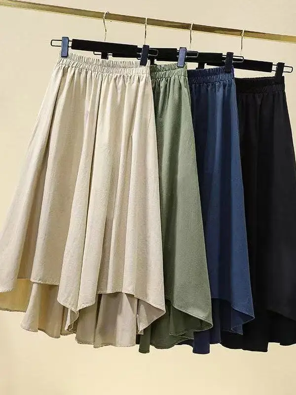 

Loose Wide Leg Pants High Waist Trousers for plus Size Women Summer Casual Wear Nine Points Uneven Hemline Fashionable