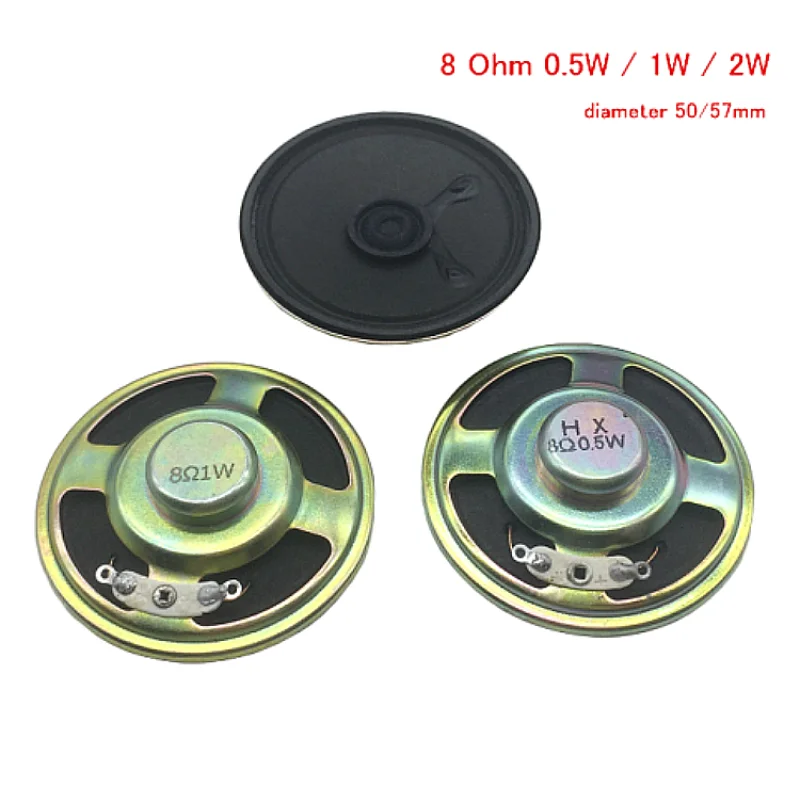 

2PCS/LOT 8 Ohm Speaker 0.5W 1W 2W Quality 57MM 50MM Thickness 13mm Toy Magnet Music Player Speaker Connector