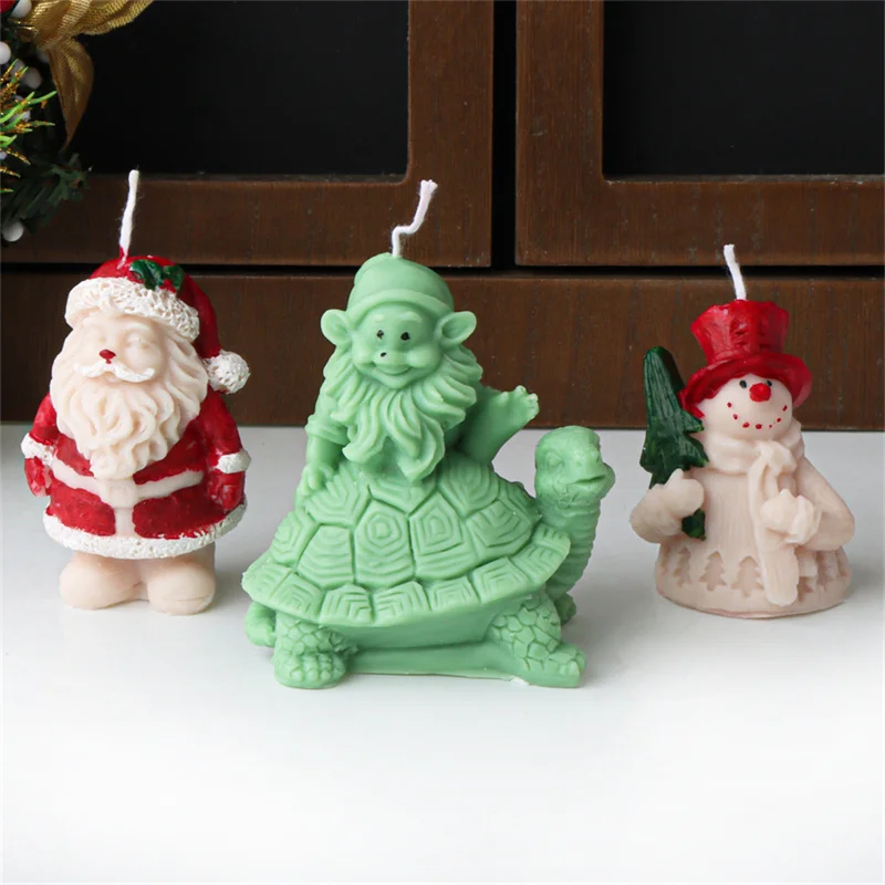 3D Standing Father Christmas Silicone Mold - Riding Turtle Santa for DIY Gypsum, Resin, and Candle Making Christmas Gifts